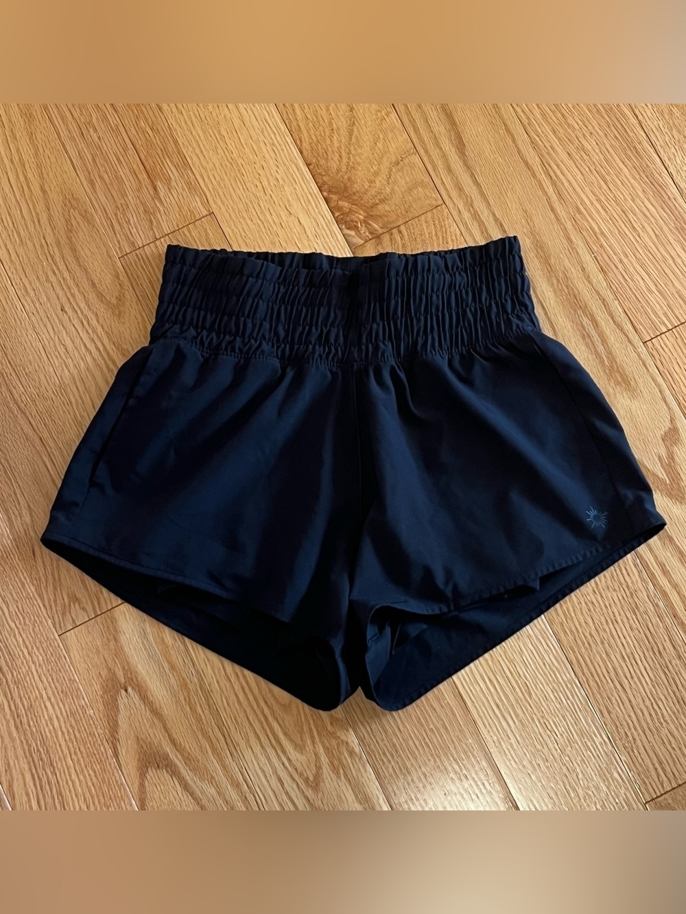 aerie Black High-Waist Smocked Athletic Shorts